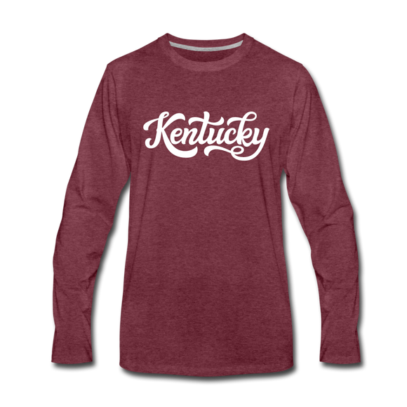 Kentucky Long Sleeve T-Shirt - Hand Lettered Unisex Kentucky Long Sleeve Shirt - heather burgundy
