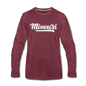 Missouri Long Sleeve T-Shirt - Hand Lettered Unisex Missouri Long Sleeve Shirt - heather burgundy