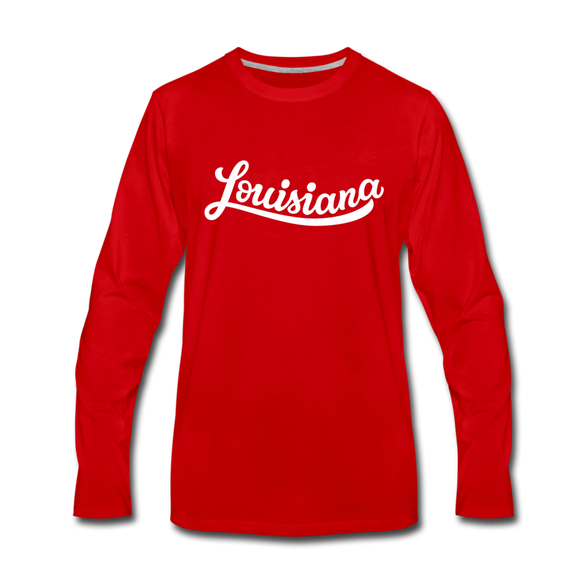 Louisiana Long Sleeve T-Shirt - Hand Lettered Unisex Louisiana Long Sleeve Shirt - red