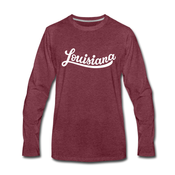Louisiana Long Sleeve T-Shirt - Hand Lettered Unisex Louisiana Long Sleeve Shirt - heather burgundy
