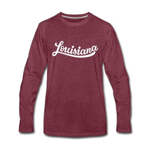 Louisiana Long Sleeve T-Shirt - Hand Lettered Unisex Louisiana Long Sleeve Shirt - heather burgundy