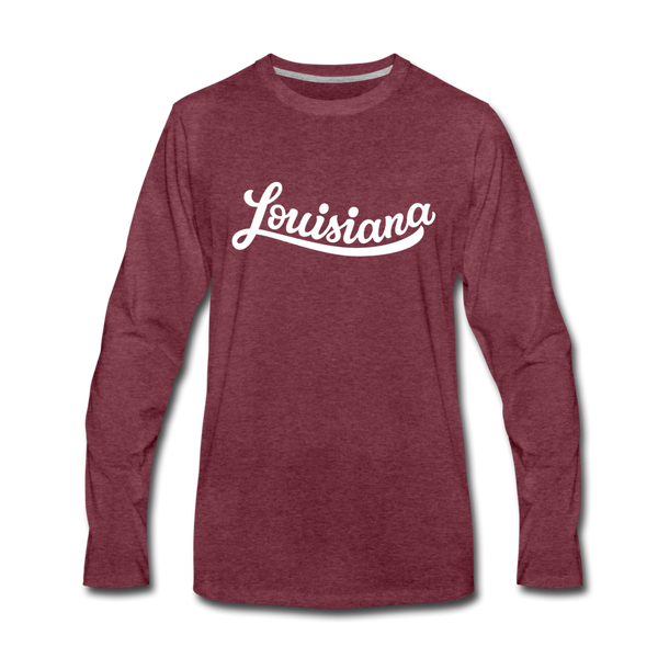 Louisiana Long Sleeve T-Shirt - Hand Lettered Unisex Louisiana Long Sleeve Shirt - heather burgundy