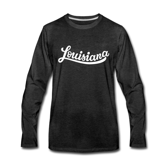 Louisiana Long Sleeve T-Shirt - Hand Lettered Unisex Louisiana Long Sleeve Shirt - charcoal gray