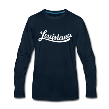 Louisiana Long Sleeve T-Shirt - Hand Lettered Unisex Louisiana Long Sleeve Shirt - deep navy