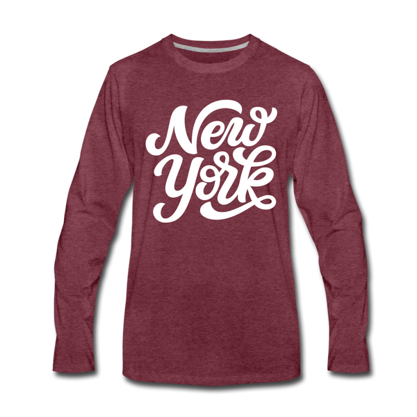 New York Long Sleeve T-Shirt - Hand Lettered Unisex New York Long Sleeve Shirt - heather burgundy