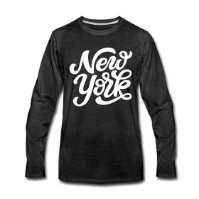 New York Long Sleeve T-Shirt - Hand Lettered Unisex New York Long Sleeve Shirt - charcoal gray