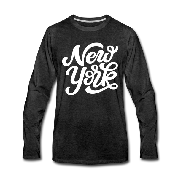 New York Long Sleeve T-Shirt - Hand Lettered Unisex New York Long Sleeve Shirt - charcoal gray