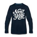 New York Long Sleeve T-Shirt - Hand Lettered Unisex New York Long Sleeve Shirt - deep navy