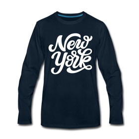 New York Long Sleeve T-Shirt - Hand Lettered Unisex New York Long Sleeve Shirt - deep navy
