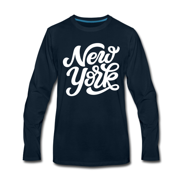 New York Long Sleeve T-Shirt - Hand Lettered Unisex New York Long Sleeve Shirt - deep navy