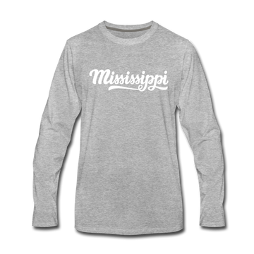 Mississippi Long Sleeve T-Shirt - Hand Lettered Unisex Mississippi Long Sleeve Shirt - heather gray