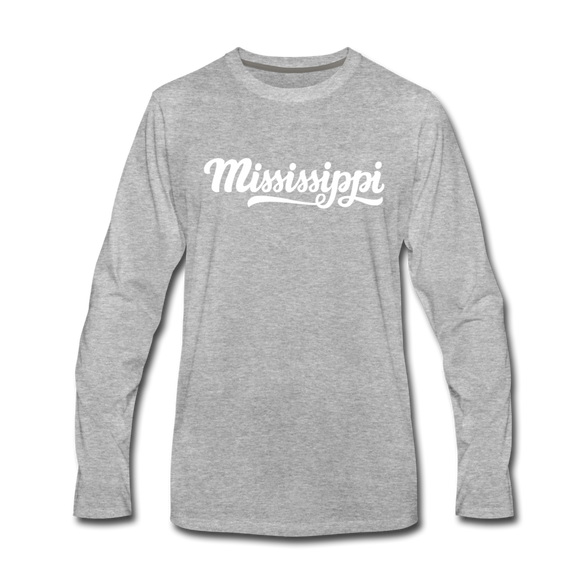 Mississippi Long Sleeve T-Shirt - Hand Lettered Unisex Mississippi Long Sleeve Shirt - heather gray