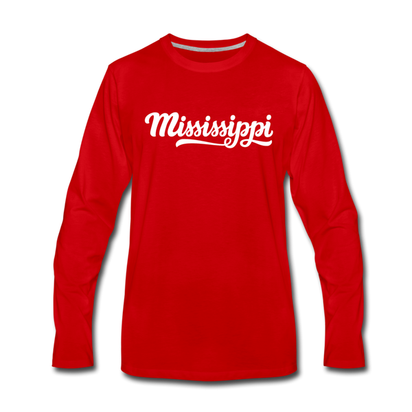 Mississippi Long Sleeve T-Shirt - Hand Lettered Unisex Mississippi Long Sleeve Shirt - red