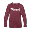 Mississippi Long Sleeve T-Shirt - Hand Lettered Unisex Mississippi Long Sleeve Shirt - heather burgundy