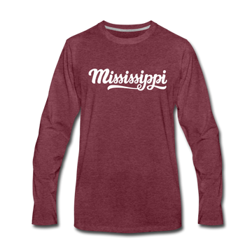 Mississippi Long Sleeve T-Shirt - Hand Lettered Unisex Mississippi Long Sleeve Shirt - heather burgundy