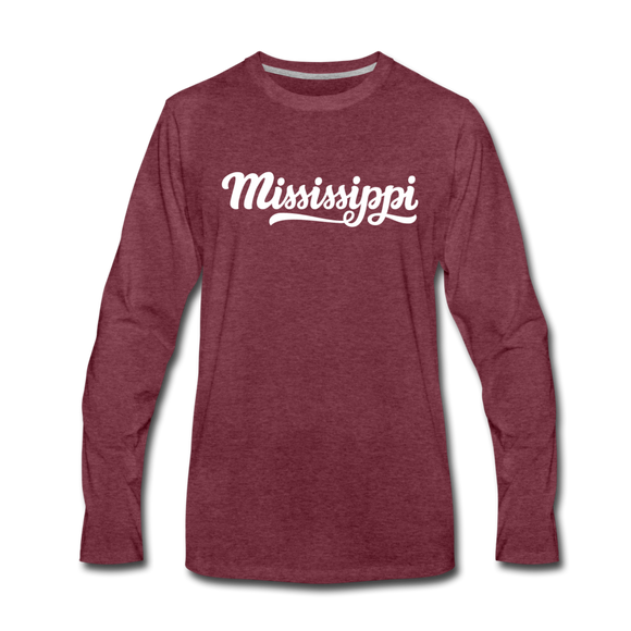 Mississippi Long Sleeve T-Shirt - Hand Lettered Unisex Mississippi Long Sleeve Shirt - heather burgundy