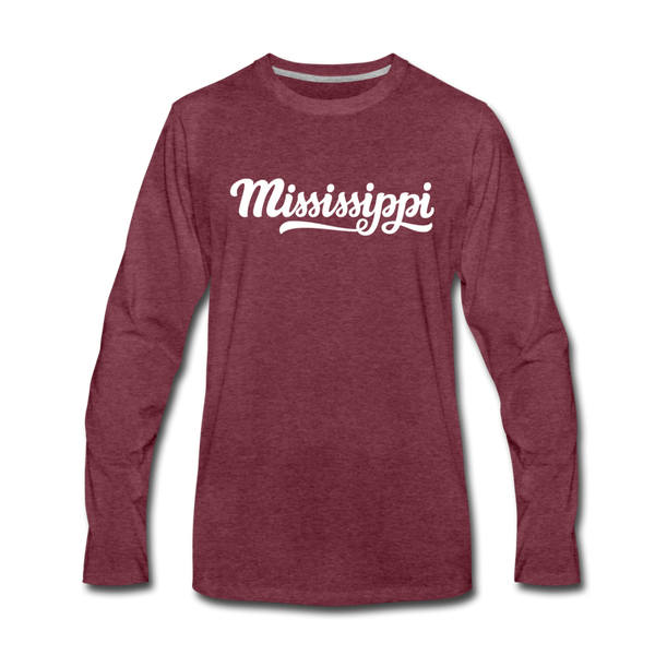 Mississippi Long Sleeve T-Shirt - Hand Lettered Unisex Mississippi Long Sleeve Shirt - heather burgundy