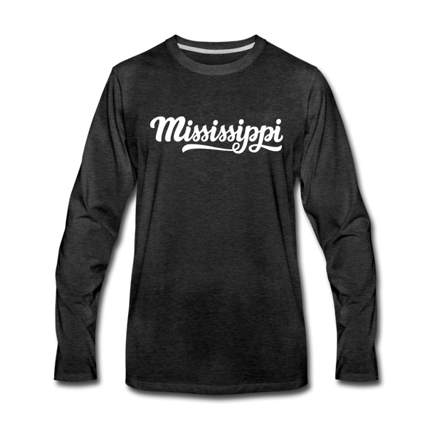 Mississippi Long Sleeve T-Shirt - Hand Lettered Unisex Mississippi Long Sleeve Shirt - charcoal gray