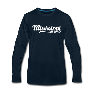 Mississippi Long Sleeve T-Shirt - Hand Lettered Unisex Mississippi Long Sleeve Shirt - deep navy