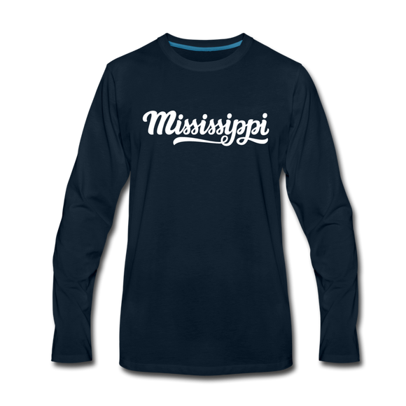 Mississippi Long Sleeve T-Shirt - Hand Lettered Unisex Mississippi Long Sleeve Shirt - deep navy