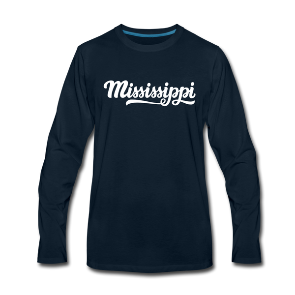 Mississippi Long Sleeve T-Shirt - Hand Lettered Unisex Mississippi Long Sleeve Shirt - deep navy