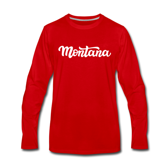 Montana Long Sleeve T-Shirt - Hand Lettered Unisex Montana Long Sleeve Shirt - red