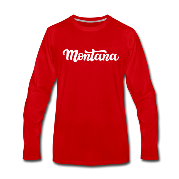 Montana Long Sleeve T-Shirt - Hand Lettered Unisex Montana Long Sleeve Shirt - red