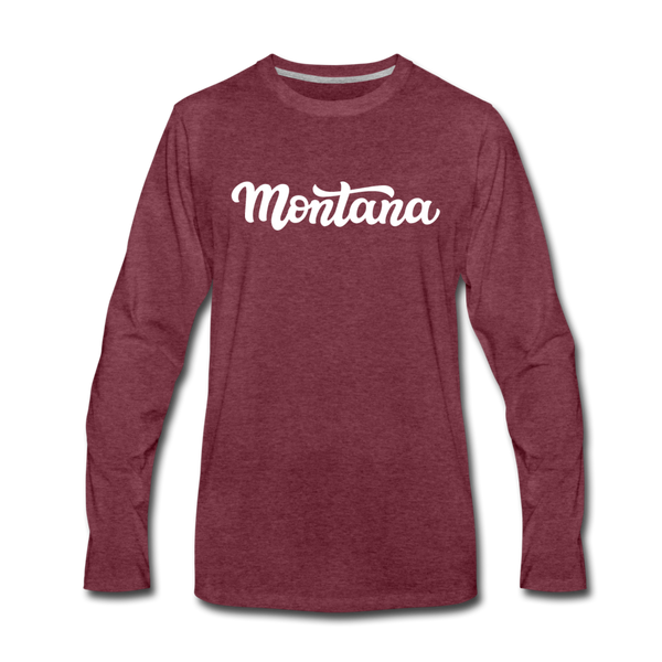 Montana Long Sleeve T-Shirt - Hand Lettered Unisex Montana Long Sleeve Shirt - heather burgundy
