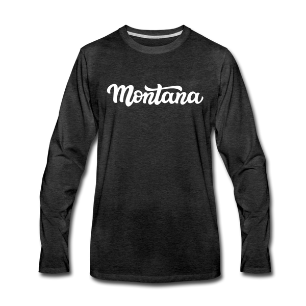 Montana Long Sleeve T-Shirt - Hand Lettered Unisex Montana Long Sleeve Shirt - charcoal gray