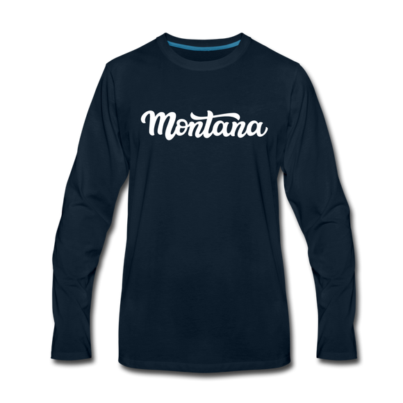 Montana Long Sleeve T-Shirt - Hand Lettered Unisex Montana Long Sleeve Shirt - deep navy