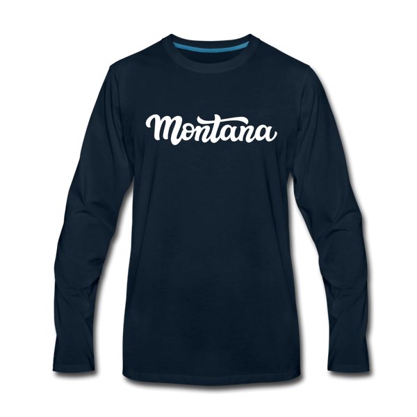 Montana Long Sleeve T-Shirt - Hand Lettered Unisex Montana Long Sleeve Shirt - deep navy
