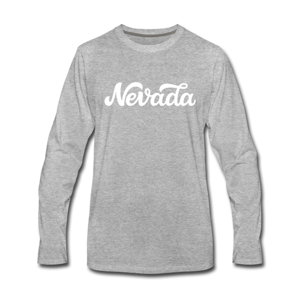 Nevada Long Sleeve T-Shirt - Hand Lettered Unisex Nevada Long Sleeve Shirt - heather gray