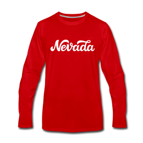 Nevada Long Sleeve T-Shirt - Hand Lettered Unisex Nevada Long Sleeve Shirt - red