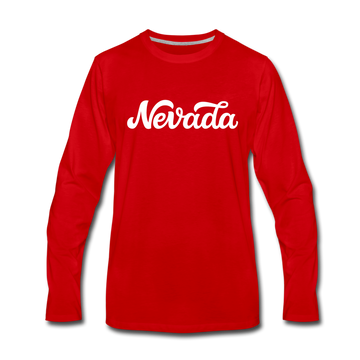 Nevada Long Sleeve T-Shirt - Hand Lettered Unisex Nevada Long Sleeve Shirt - red