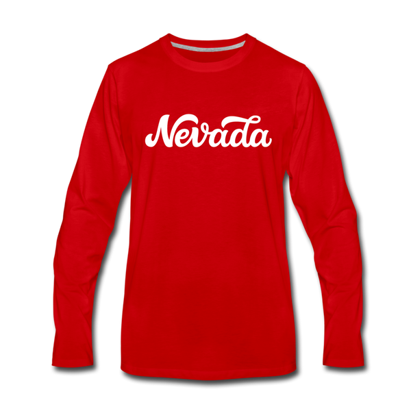 Nevada Long Sleeve T-Shirt - Hand Lettered Unisex Nevada Long Sleeve Shirt - red