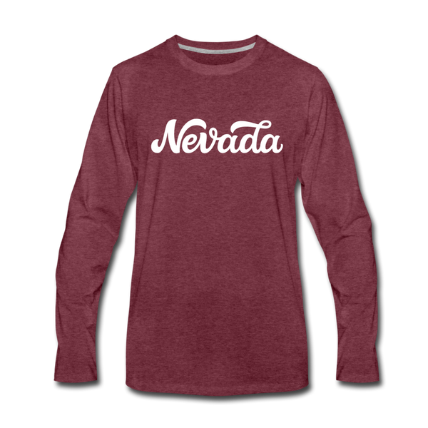 Nevada Long Sleeve T-Shirt - Hand Lettered Unisex Nevada Long Sleeve Shirt - heather burgundy