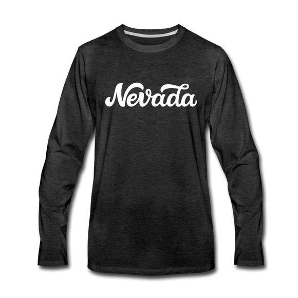 Nevada Long Sleeve T-Shirt - Hand Lettered Unisex Nevada Long Sleeve Shirt - charcoal gray