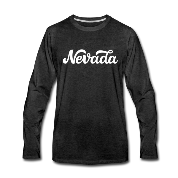 Nevada Long Sleeve T-Shirt - Hand Lettered Unisex Nevada Long Sleeve Shirt - charcoal gray