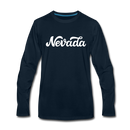 Nevada Long Sleeve T-Shirt - Hand Lettered Unisex Nevada Long Sleeve Shirt - deep navy