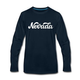 Nevada Long Sleeve T-Shirt - Hand Lettered Unisex Nevada Long Sleeve Shirt - deep navy