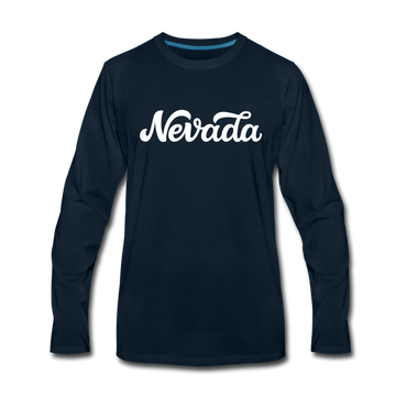 Nevada Long Sleeve T-Shirt - Hand Lettered Unisex Nevada Long Sleeve Shirt - deep navy