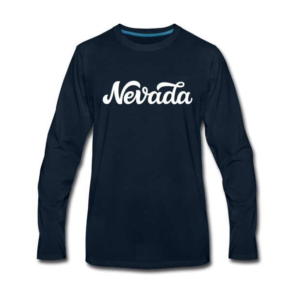 Nevada Long Sleeve T-Shirt - Hand Lettered Unisex Nevada Long Sleeve Shirt - deep navy