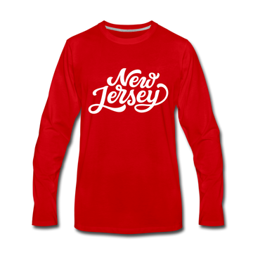 New Jersey Long Sleeve T-Shirt - Hand Lettered Unisex New Jersey Long Sleeve Shirt - red