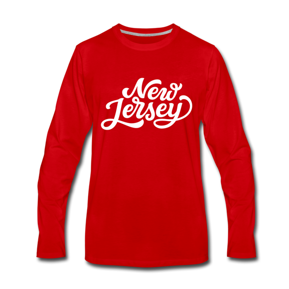 New Jersey Long Sleeve T-Shirt - Hand Lettered Unisex New Jersey Long Sleeve Shirt - red