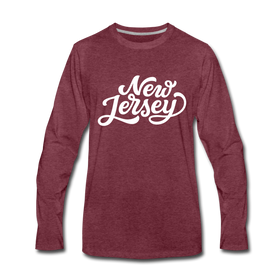 New Jersey Long Sleeve T-Shirt - Hand Lettered Unisex New Jersey Long Sleeve Shirt - heather burgundy