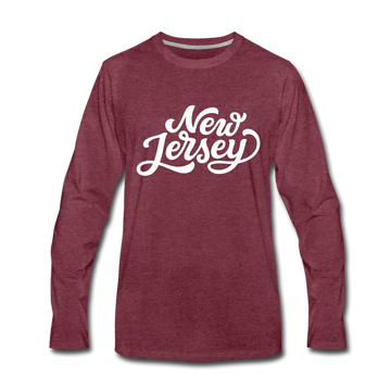 New Jersey Long Sleeve T-Shirt - Hand Lettered Unisex New Jersey Long Sleeve Shirt - heather burgundy
