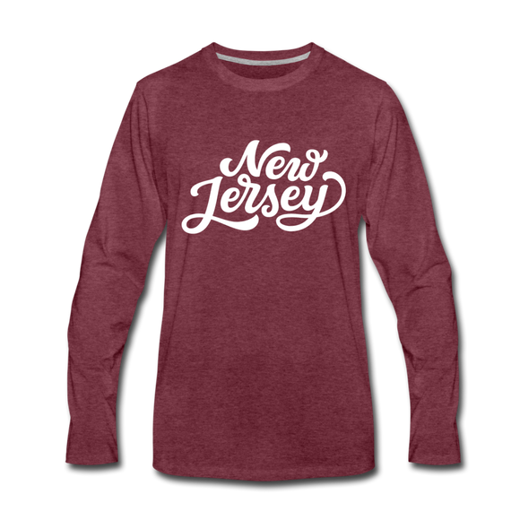 New Jersey Long Sleeve T-Shirt - Hand Lettered Unisex New Jersey Long Sleeve Shirt - heather burgundy