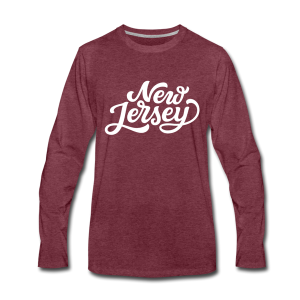 New Jersey Long Sleeve T-Shirt - Hand Lettered Unisex New Jersey Long Sleeve Shirt - heather burgundy