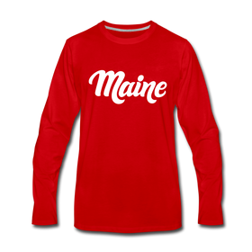 Maine Long Sleeve T-Shirt - Hand Lettered Unisex Maine Long Sleeve Shirt - red