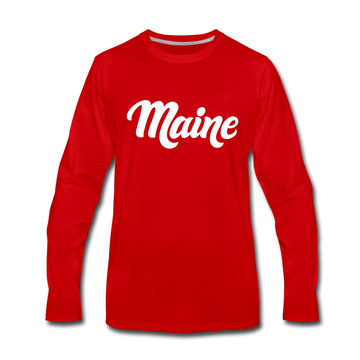 Maine Long Sleeve T-Shirt - Hand Lettered Unisex Maine Long Sleeve Shirt - red